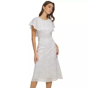 NWT DKNY White and Black Polka Dot Midi Dress Size 6